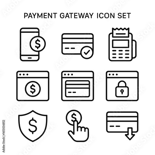 Payment gateway system icons vector. Outline symbols. Line design