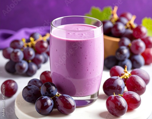 Wallpaper Mural Purple smoothie in glass surrounded by red grapes on a white surface Torontodigital.ca
