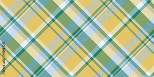 Vibrant diagonal plaid pattern in cheerful yellow, green, and blue hues.  Perfect for textile design, website backgrounds, or crafting projects.