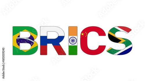 BRICS on white background. Isolated 3D illustration