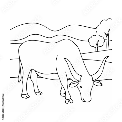 Ox grazing in a pastoral landscape cattle eating