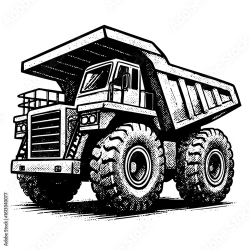 Heavy Duty Dump Truck Halftone Vector – Comic Style Mining Vehicle Illustration