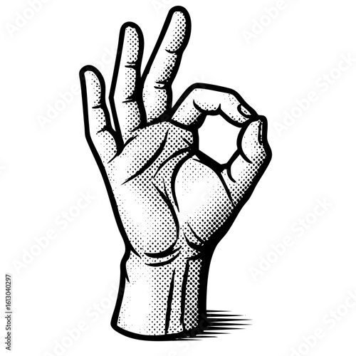 OK Hand Gesture Illustration – Comic Halftone Vintage Style