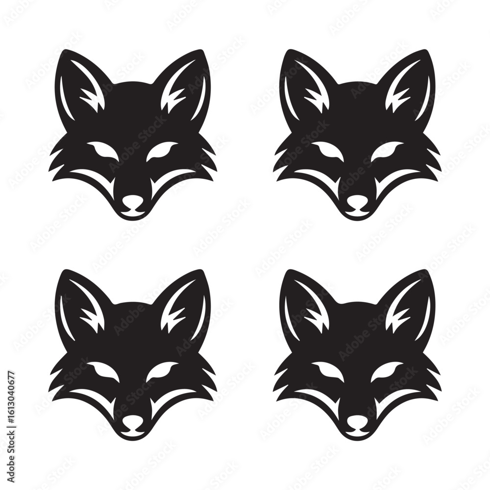 Fototapeta premium Fox Head Silhouettes in Profile and Frontal View – Wildlife Vector Icon Pack