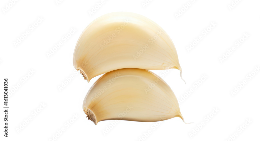 Fototapeta premium Ai generated image of two garlic cloves stacked on a white background