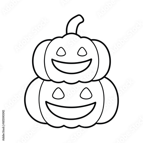 outline illustration grinning pumpkin stack