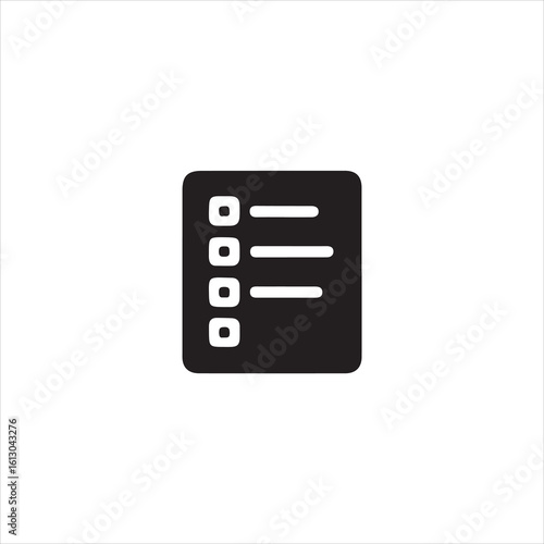 Black checklist icon with rounded corners and white bullet points to do list task list