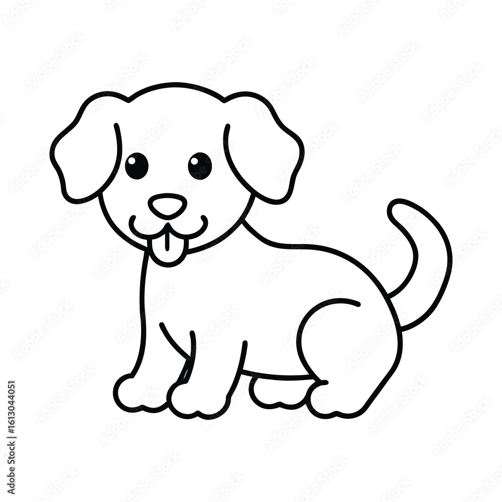 Fototapeta premium outline illustration happy puppy with bone cartoon 