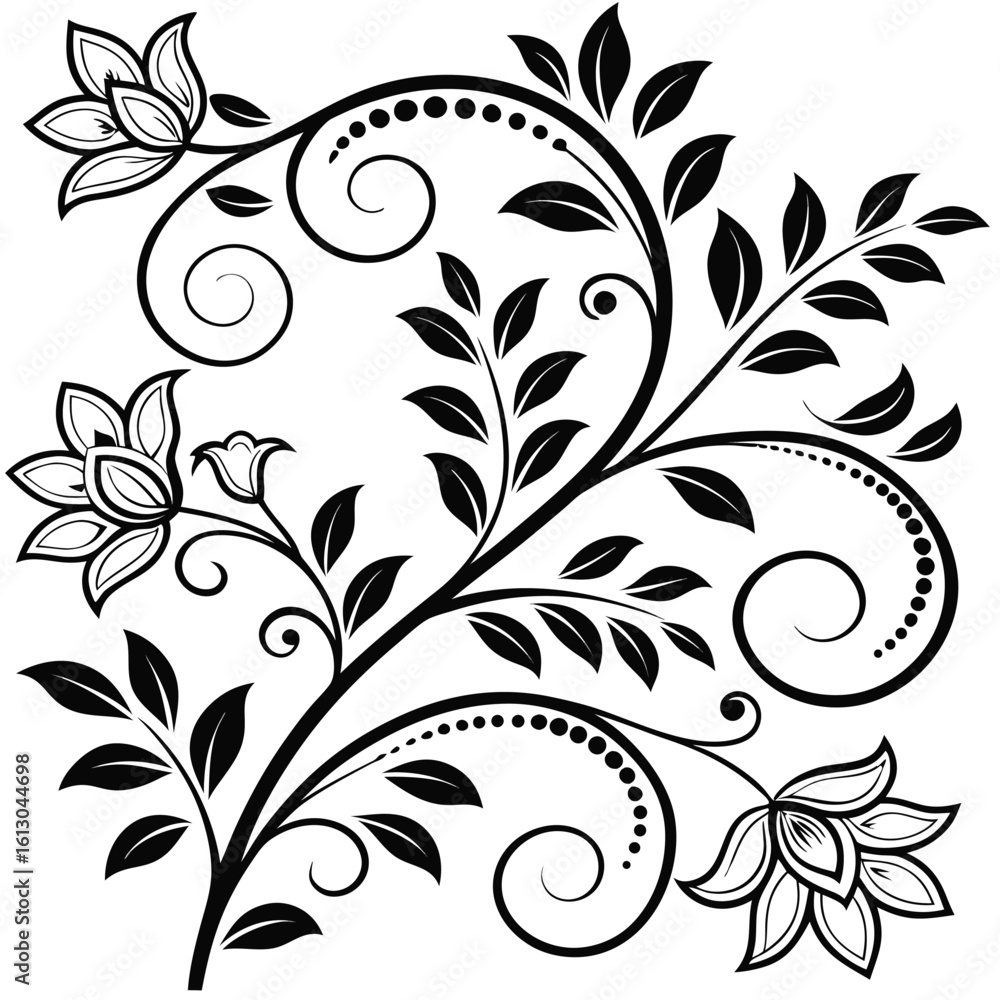 Obraz premium Black and white floral vine vector for graphic design