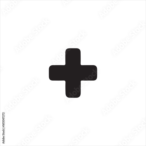 Black plus sign with rounded corners on a white background cross symbol