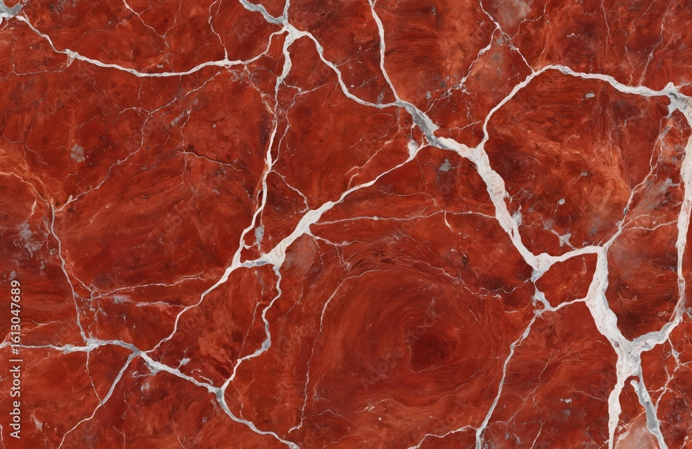 Close-up of red marble surface with white streaks and cracks. Deep, rich color texture dynamic appearance smooth polished. Gray background neutral backdrop contrasting red marble Close-up of red marble surface with white streaks and cracks. Deep, rich color texture dynamic appearance smooth polished. Gray background neutral backdrop contrasting red marble