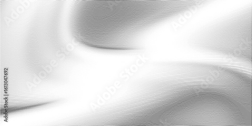 Flowing Wave Dot Halftone Vector Pattern: Curve Gradient Shape on Transparent Overlay Background. Suitable for AI, Tech, Network, Digital, Science