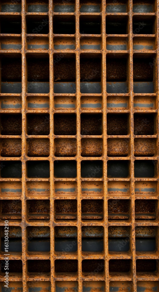 Abstract Rusty Metal Grid Pattern Background Texture, Oxidized Metallic Structure Abstract Rusty Metal Grid Pattern Background Texture, Oxidized Metallic Structure