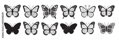 Beautiful Black and White Butterfly Illustrations with Detailed Patterns for Crafts, Artwork, and Nature-Inspired Designs
