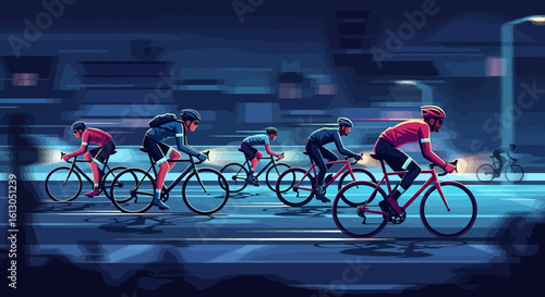 Dynamic Cycling Group: Night Ride with Helmets and Racing Bikes