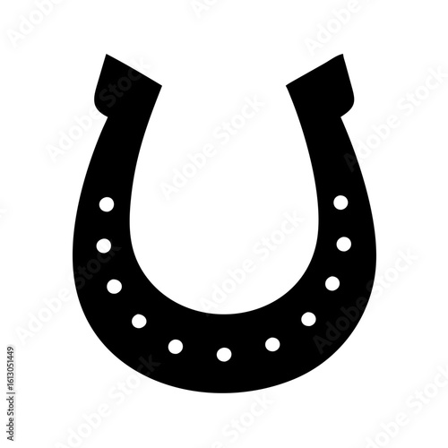 Black horseshoe silhouette symbol of good luck-Simple black horseshoe silhouette with evenly spaced nail holes, commonly used as a traditional symbol of fortune and protection.