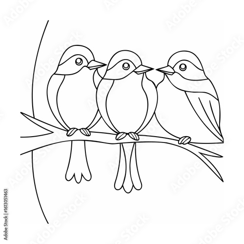 Three small birds perched on a branch perching sitting