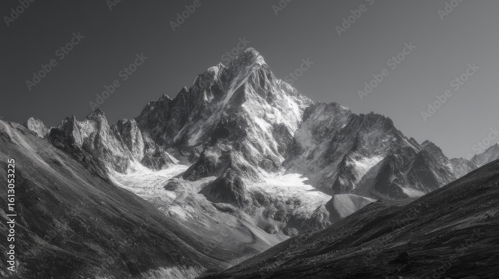 Obraz premium Monochromatic Majesty: Dramatic Mountainscape in Stark Black and White Tones