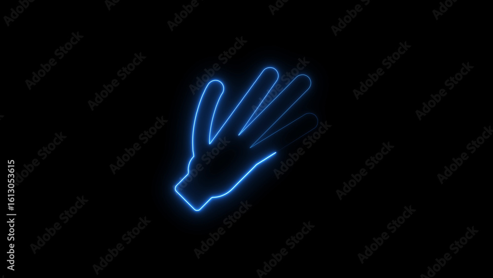 Blue neon hand gesture illustration showing four fingers with a dark black background Blue neon hand gesture illustration showing four fingers with a dark black background