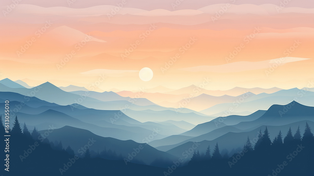 Fototapeta premium Sunset Ridge Silhouette with Layered Blue and Purple Mountain Views