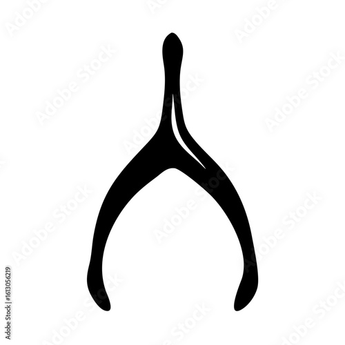 Black wishbone silhouette with curved ends-Simple black silhouette of a wishbone with slightly curved tips, symbolizing good luck, tradition, and wish-making rituals.