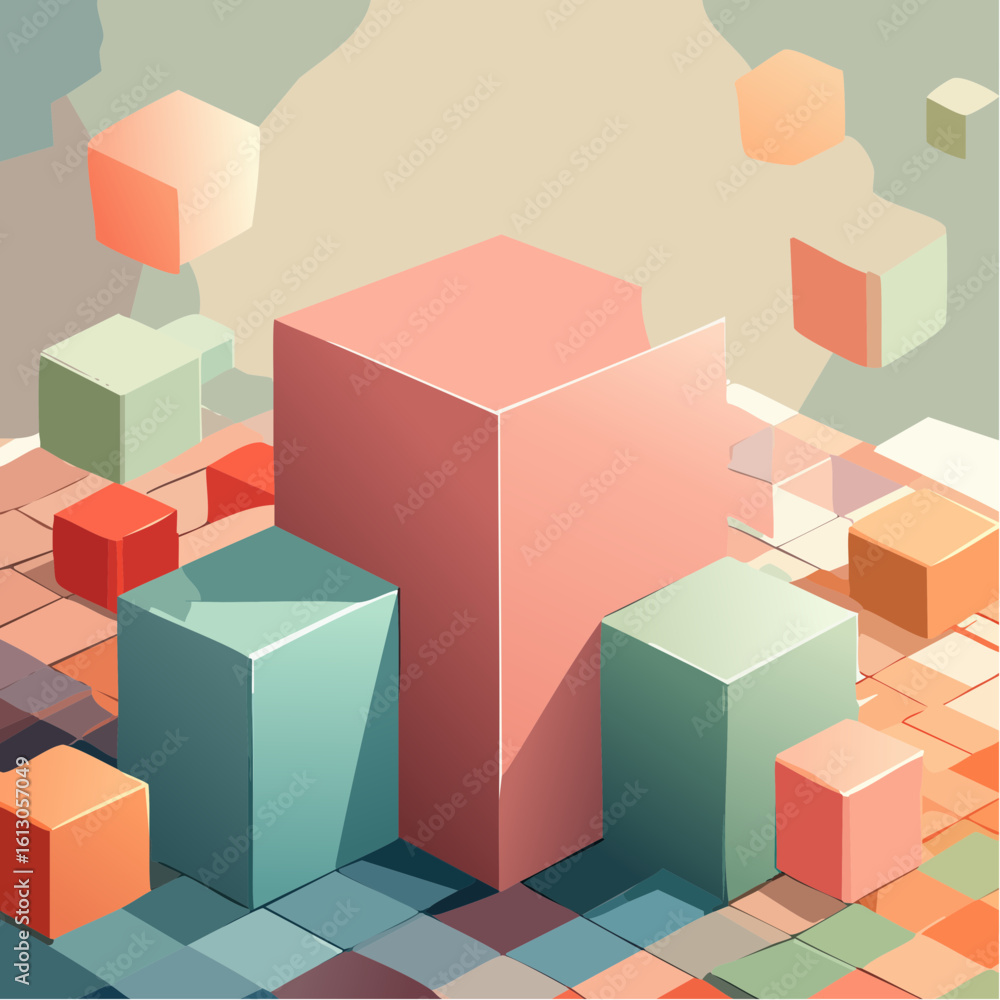 Obraz premium layered cubes and shadows, deep perspective, soft glow