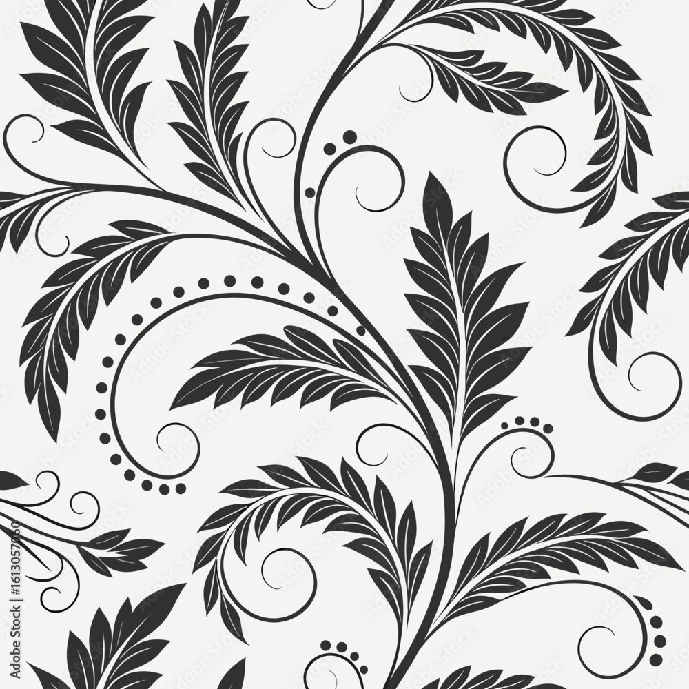 Obraz premium Black and white floral vine vector for graphic design