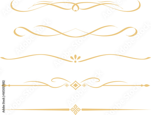 Set of Vintage decorative golden lines. text dividers. Gold line border. Lines separators, Borders, Vintage dividers, Underline elements. Vector illustration