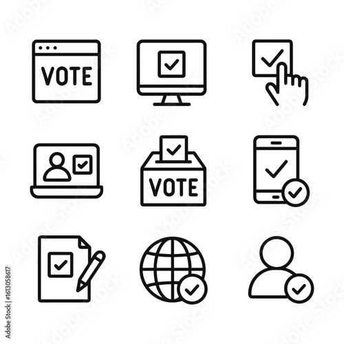 Electoral process and referendum symbols set. Outline symbols. Line design