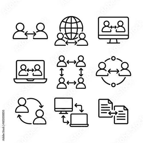 Network sharing and peer connection vector icon. Outline symbols. Line design