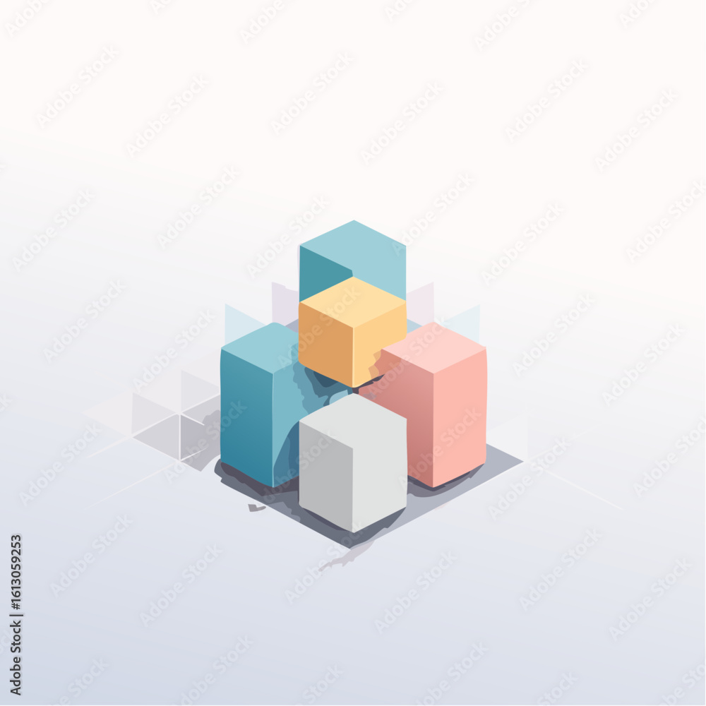 Fototapeta premium layered cubes and shadows, deep perspective, soft glow