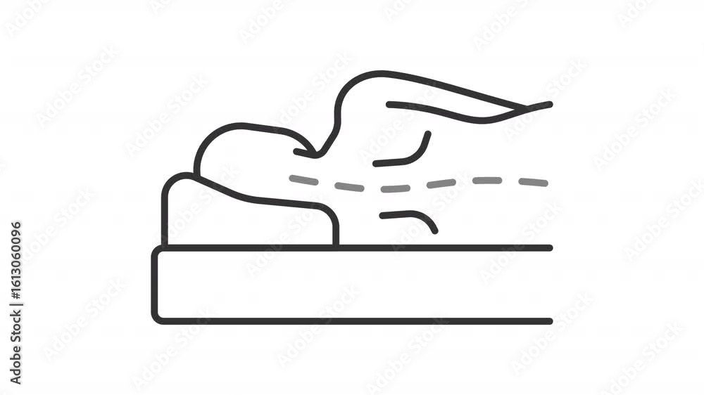Incorrect sleeping position line animation. Sleep health animated icon. Blinking dotted line. Moving head. Comfort, relax. Outline element on white background. HD video with alpha channel Incorrect sleeping position line animation. Sleep health animated icon. Blinking dotted line. Moving head. Comfort, relax. Outline element on white background. HD video with alpha channel