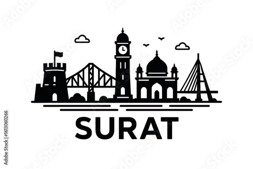Surat city skyline with iconic buildings and landmarks