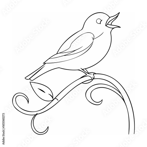 Singing bird perched on a decorative branch vector