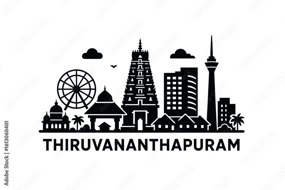 Fototapeta premium Thiruvananthapuram city skyline with iconic buildings and landmarks
