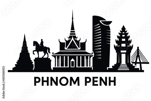 Phnom Penh city skyline with iconic buildings and landmarks