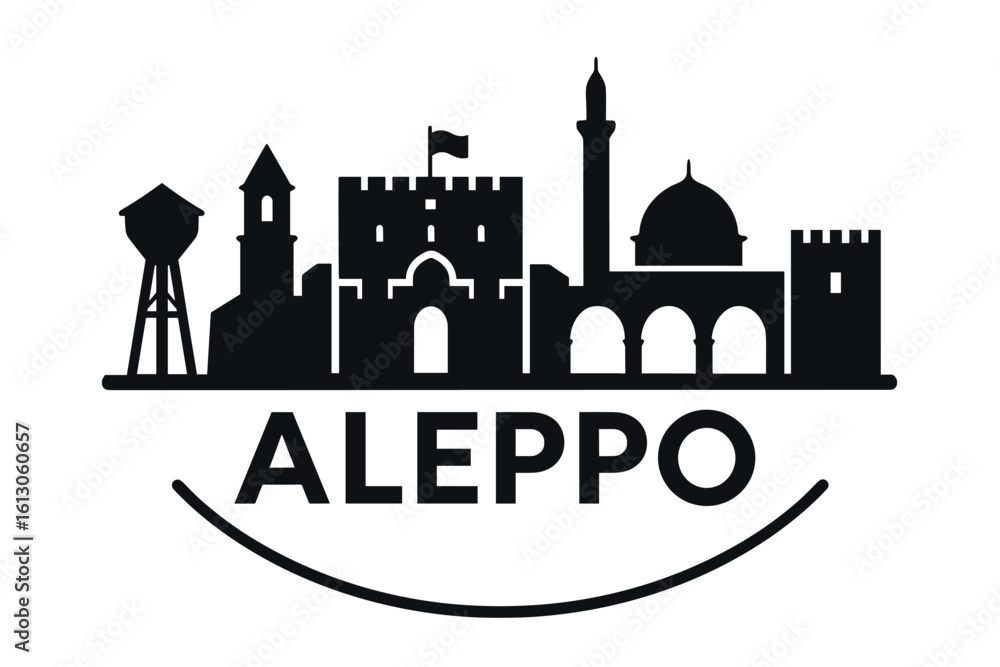 Fototapeta premium Aleppo city skyline with iconic buildings and landmarks