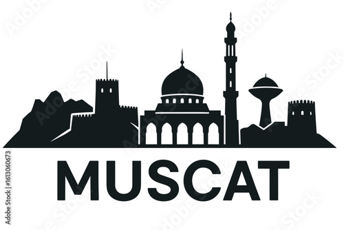 Muscat city skyline with iconic buildings and landmarks