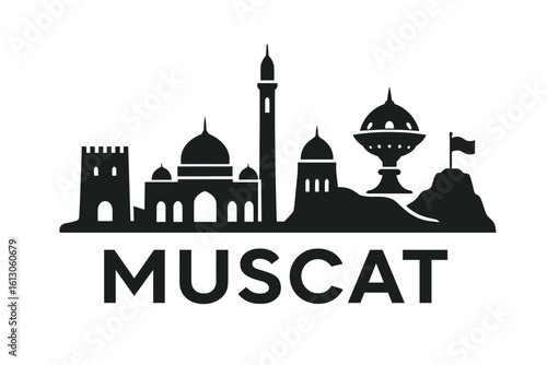 Muscat city skyline with iconic buildings and landmarks