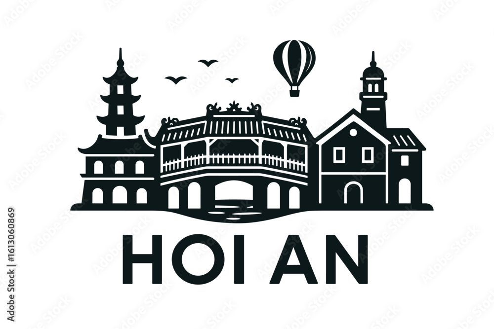 Naklejka premium Hoi An city skyline with iconic buildings and landmarks