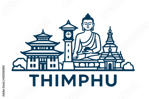 Thimphu city skyline with iconic buildings and landmarks