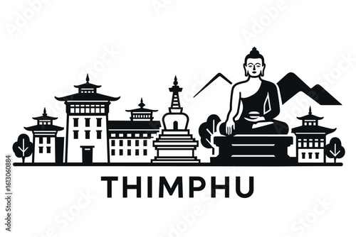 Thimphu city skyline with iconic buildings and landmarks