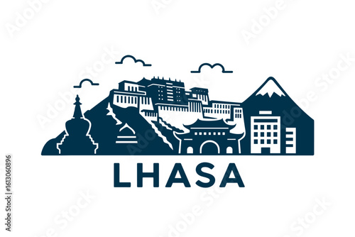 Lhasa city skyline with iconic buildings and landmarks