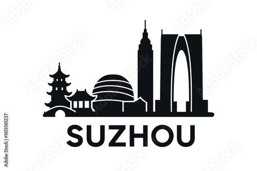 Suzhou city skyline with iconic buildings and landmarks