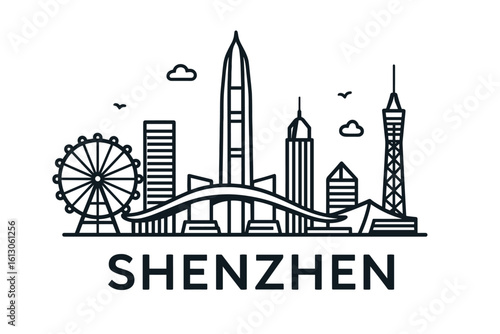 Shenzhen city skyline with iconic buildings and landmarks