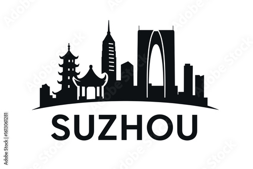 Suzhou city skyline with iconic buildings and landmarks