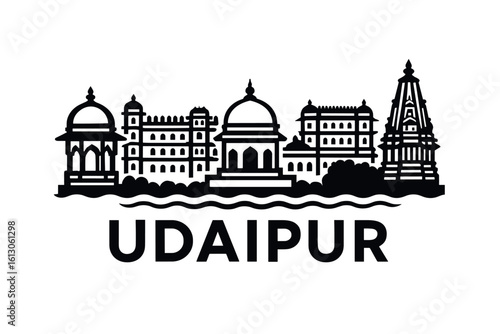 Udaipur city skyline with iconic buildings and landmarks