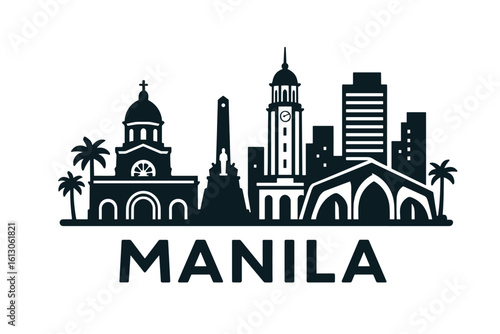 Manila city skyline with iconic buildings and landmarks