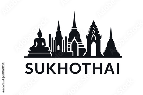 Sukhothai city skyline with iconic buildings and landmarks