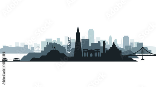 Golden Gate Bridge silhouettes against San Franciscos California skyline a breathtaking and iconic view suitable for travel brochures and city themed designs.